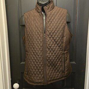 Relativity Women's Large Brown Quilted Lightweight Puffer Vest Zipper Pockets
